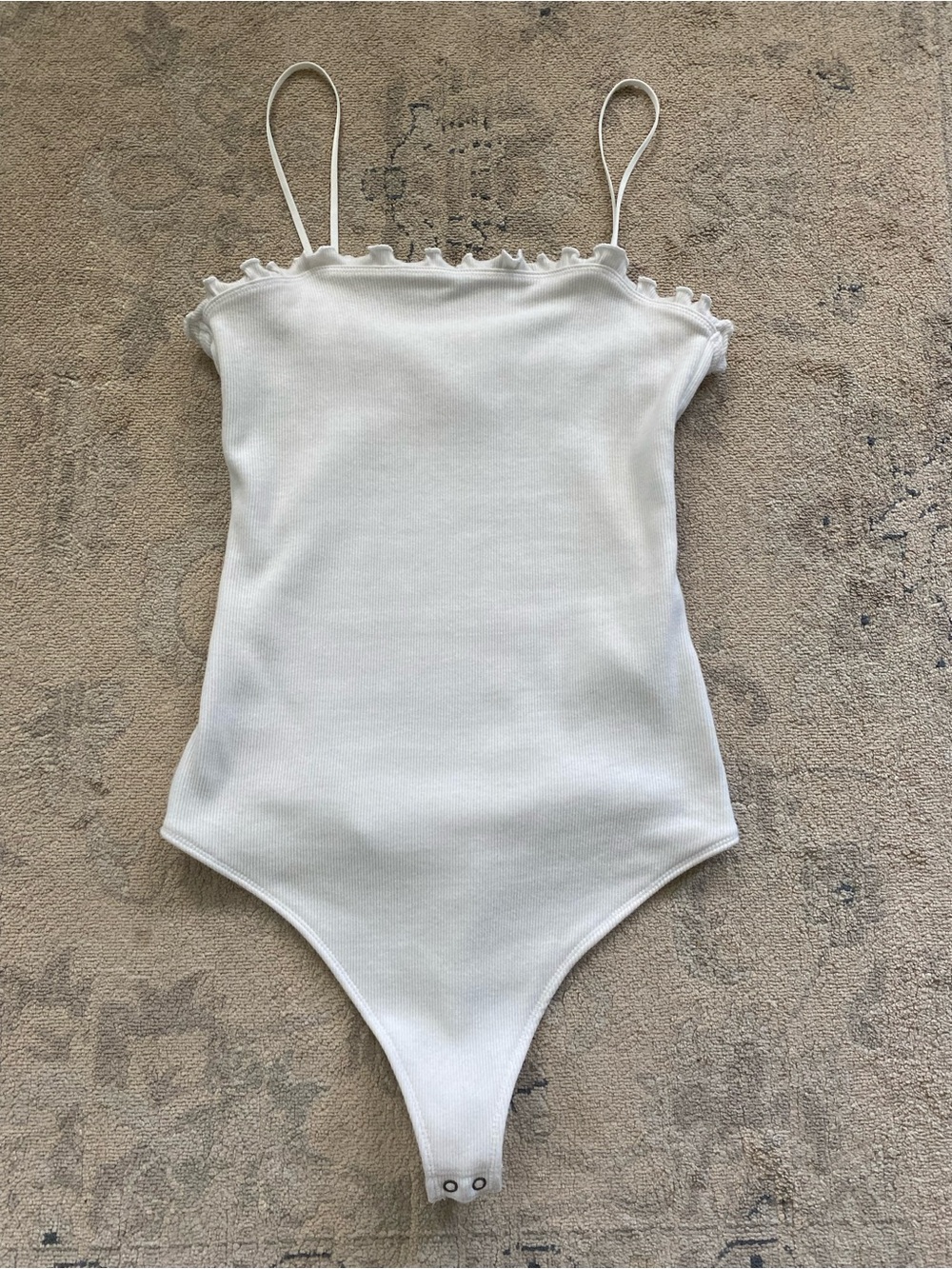 Abercrombie & Fitch Cami Bodysuit Ruffle Lettuce Trim Cotton Blend Medium White